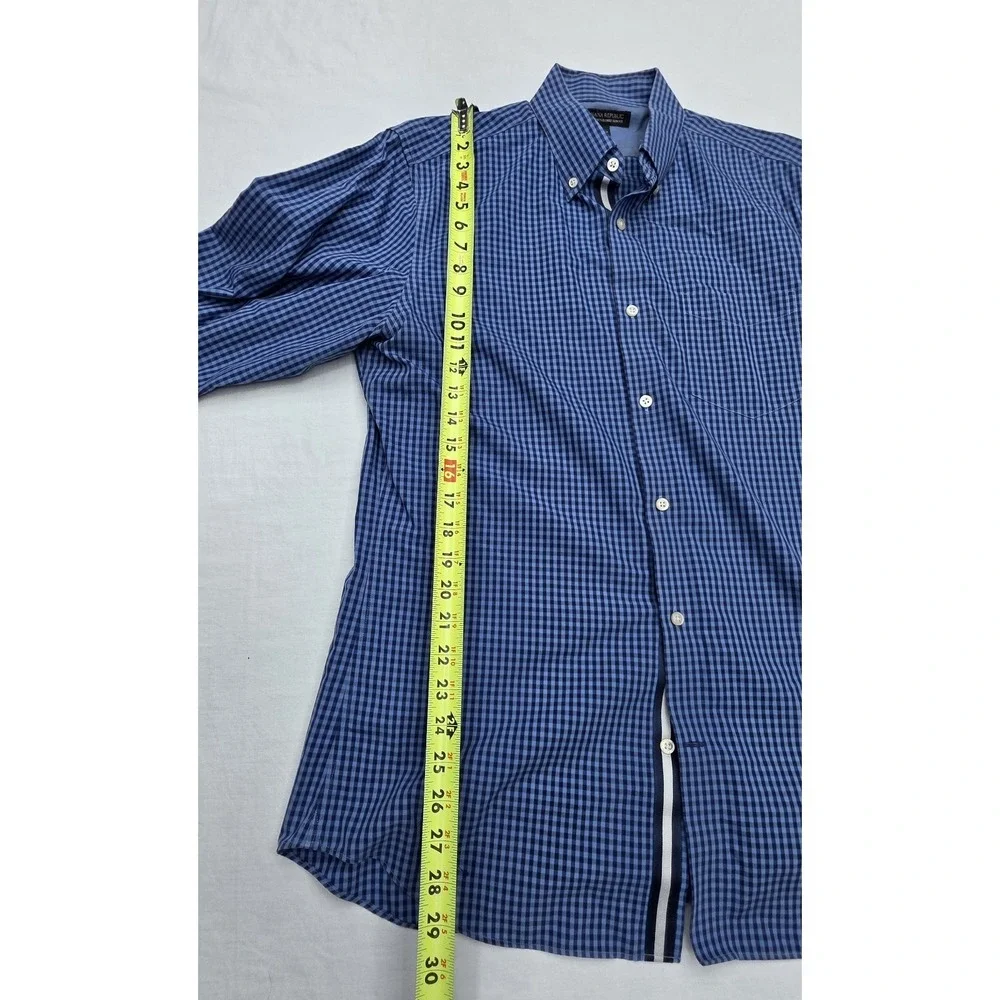 Banana Republic Non-iron Tailored Slim Fit Blue Check Plaid Shirt Men's Size L